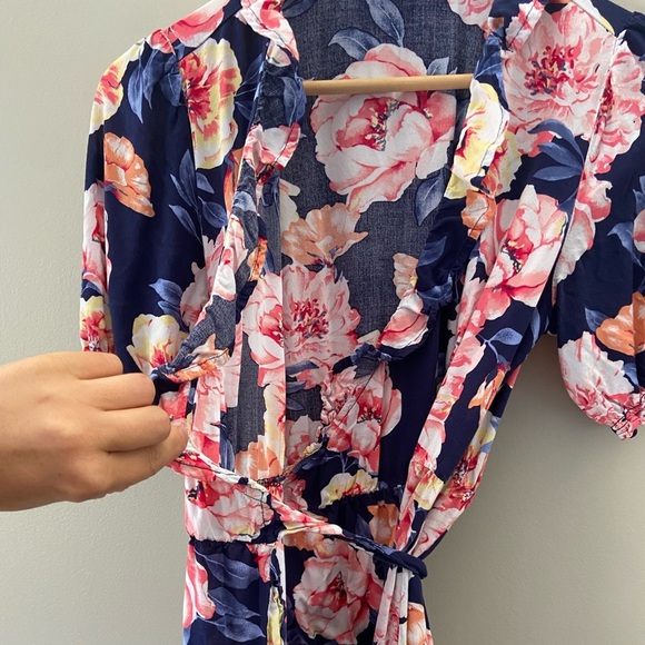 Old Navy Floral Navy Blue and Pink Midi Wrap Dress - Picture 4 of 4